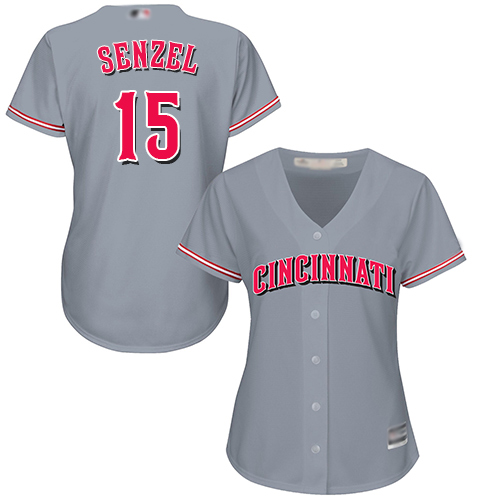 Reds #15 Nick Senzel Grey Road Women's Stitched MLB Jersey